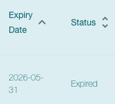 openIMIS showing a service-eligibility line with a thumbs-up, beside the policy's expiry date and status read separately.