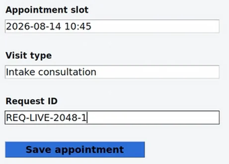 The same booking form during a later run with new values.